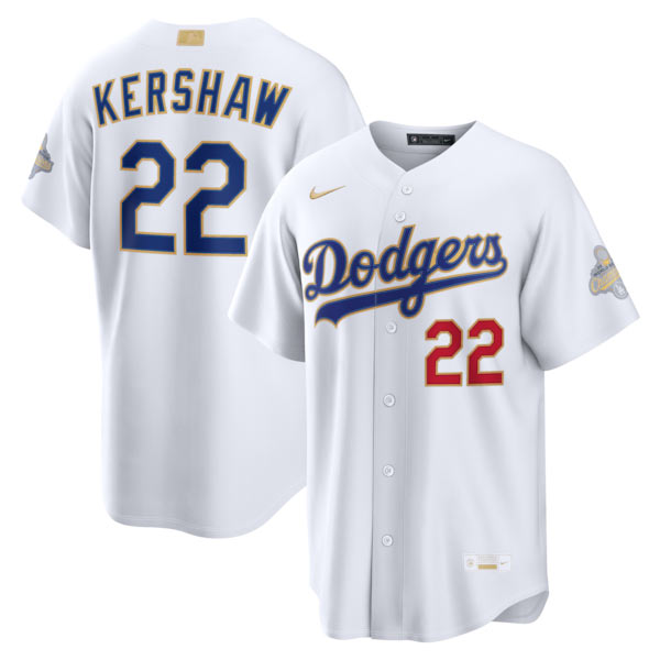 Men's Los Angeles Dodgers 22 Clayton Kershaw Nike White 2026 Gold Collection Stadium Jersey