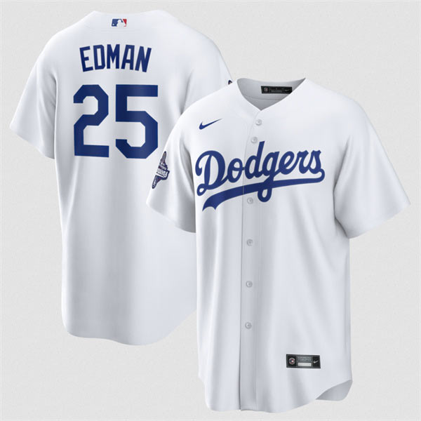 Men's Los Angeles Dodgers 25 Tommy Edman White 2025 World Series Champions Home Cool Base Stitched Baseball Jersey