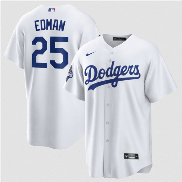 Men's Los Angeles Dodgers 25 Tommy Edman White 2025 World Series Champions Stitched Baseball Jersey