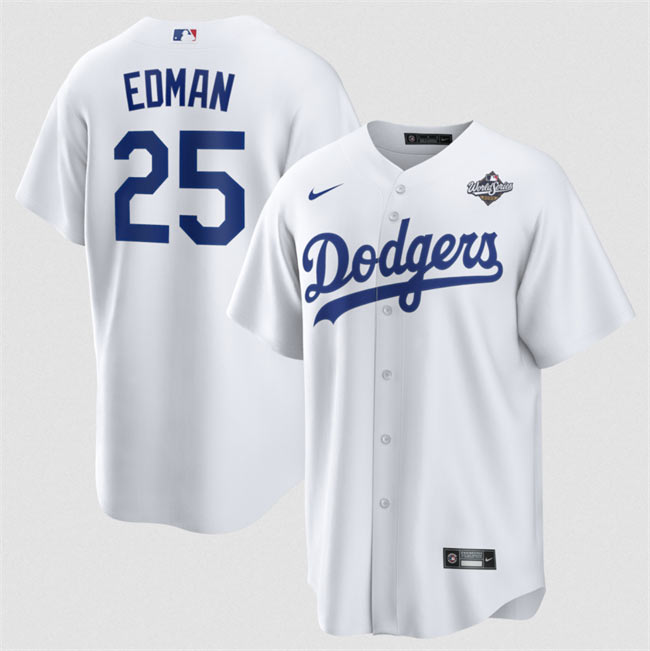 Men's Los Angeles Dodgers 25 Tommy Edman White 2025 World Series Home Cool Base Stitched Baseball Jersey