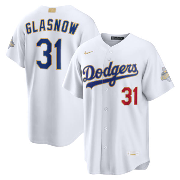 Men's Los Angeles Dodgers 31 Tyler Glasnow Nike White 2026 Gold Collection Stadium Jersey