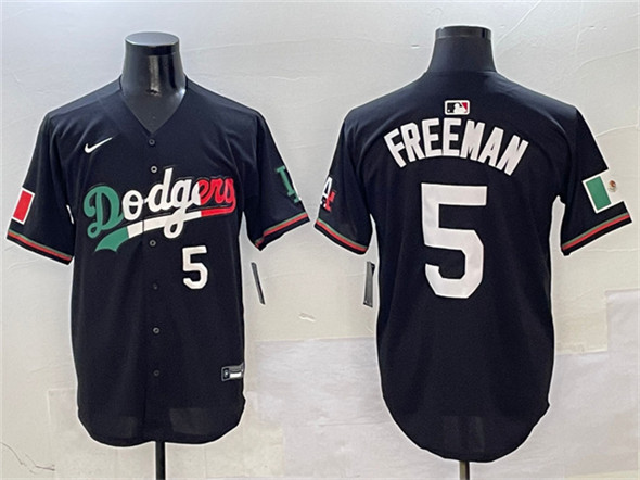 Men's Los Angeles Dodgers 5 Freddie Freeman Black Mexico Flag Limited Stitched Baseball Jersey