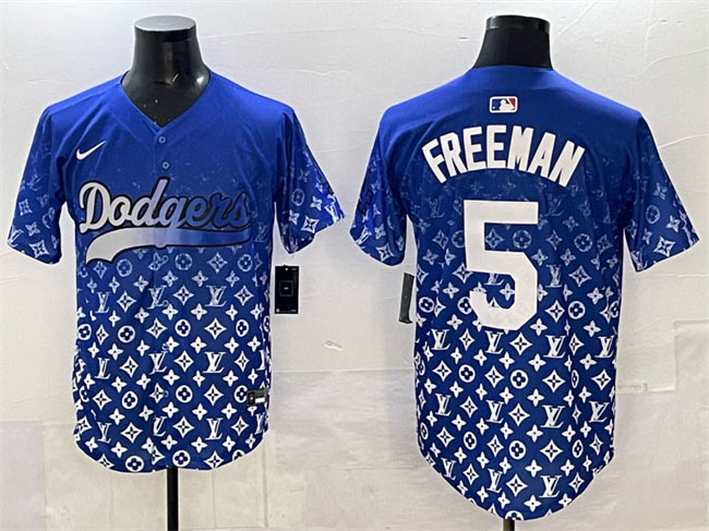 Men's Los Angeles Dodgers 5 Freddie Freeman Blue Limited Stitched Baseball Jersey