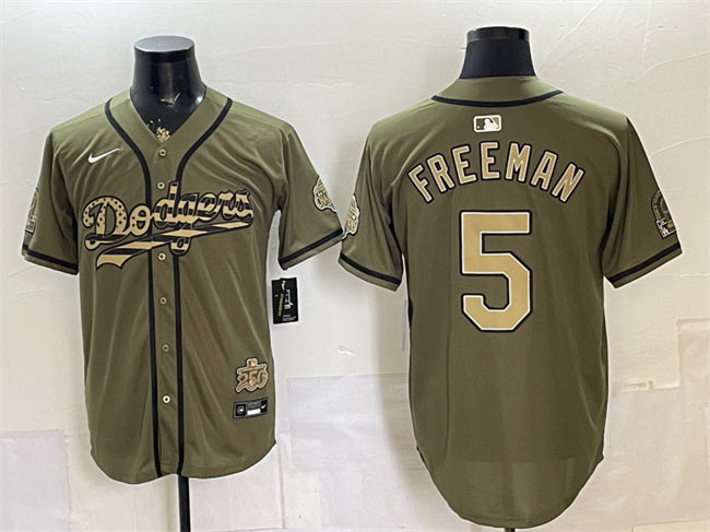 Men's Los Angeles Dodgers 5 Freddie Freeman Olive 2026 Armed Forces Day Stitched Baseball Jersey
