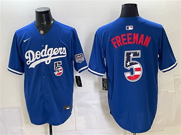 Men's Los Angeles Dodgers 5 Freddie Freeman Royal 250 Fourth of July Stitched Baseball Jersey Men's Los Angeles Dodgers 5 Freddie Freeman Royal 250 Fourth of July Stitched Baseball Jersey