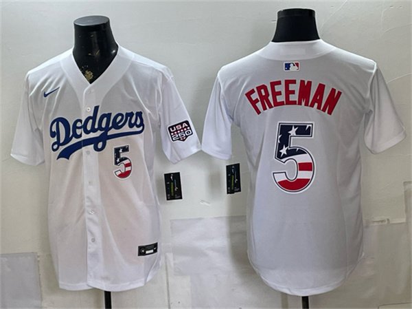 Men's Los Angeles Dodgers 5 Freddie Freeman White 250 Fourth of July Home Stitched Baseball Jersey Men's Los Angeles Dodgers 5 Freddie Freeman White 250 Fourth of July Home Stitched Baseball Jersey