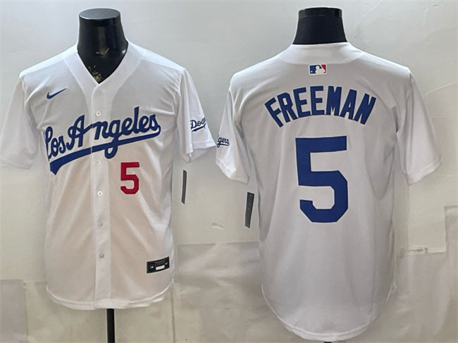 Men's Los Angeles Dodgers 5 Freddie Freeman White Alternate Stadium Stitched Baseball Jersey