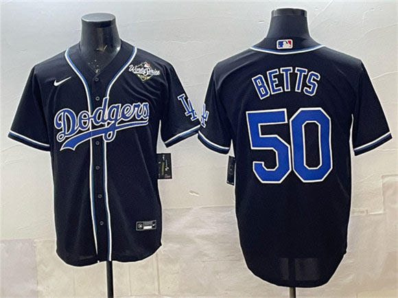 Men's Los Angeles Dodgers 50 Mookie Betts Black Fashion 2025 World Series Cool Base Stitched Baseball Jersey