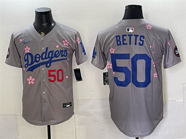 Men's Los Angeles Dodgers 50 Mookie Betts Grey 2025 Tokyo Series Limited Stitched Baseball Jersey Men's Los Angeles Dodgers 50 Mookie Betts Grey 2025 Tokyo Series Limited Stitched Baseball Jersey