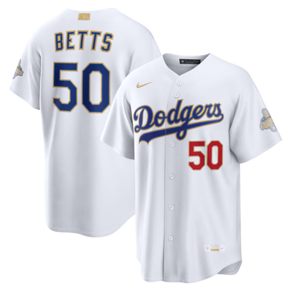 Men's Los Angeles Dodgers 50 Mookie Betts Nike White 2026 Gold Collection Stadium Jersey