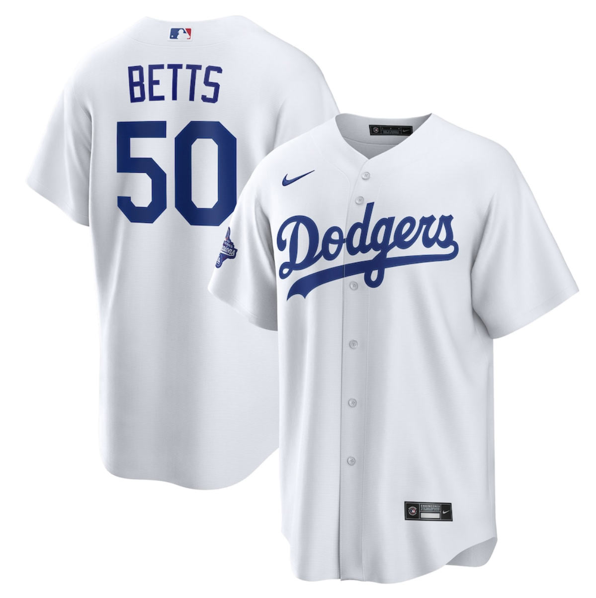 Men's Los Angeles Dodgers 50 Mookie Betts White 2025 World Series Champions Home Cool Base Stitched Baseball Jersey