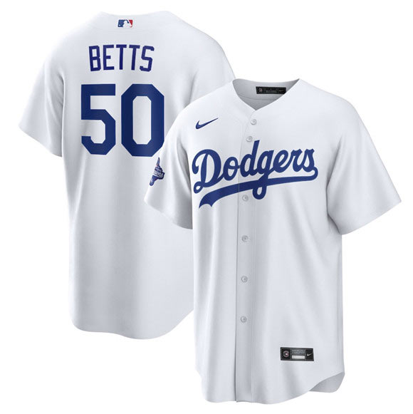Men's Los Angeles Dodgers 50 Mookie Betts White 2025 World Series Champions Stitched Baseball Jersey