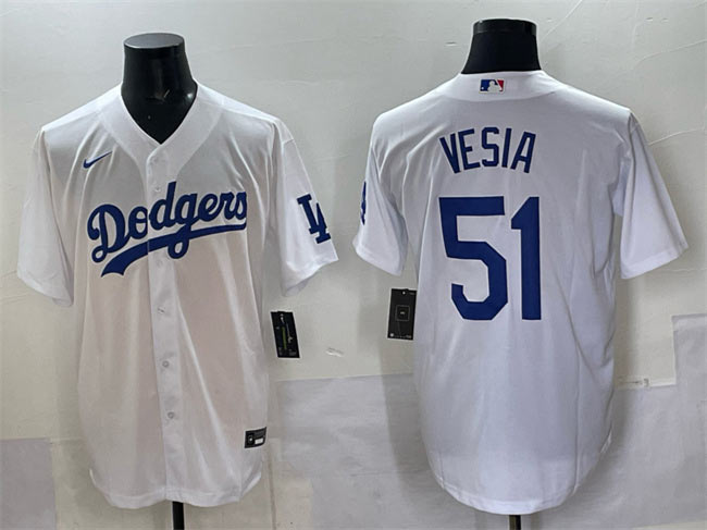 Men's Los Angeles Dodgers 51 Alex Vesia White Cool Base Stitched Baseball Jersey