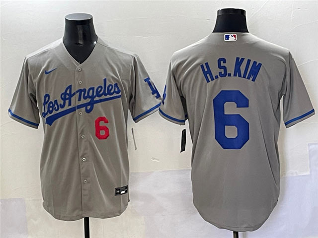 Men's Los Angeles Dodgers 6 Hyeseong Kim Number Grey With los Cool Base Stitched Jersey