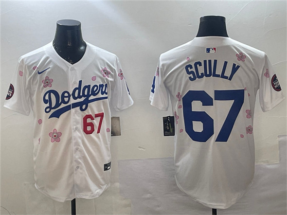 Men's Los Angeles Dodgers 67 Vin Scully White 2025 Tokyo Series Limited Stitched Baseball Jersey