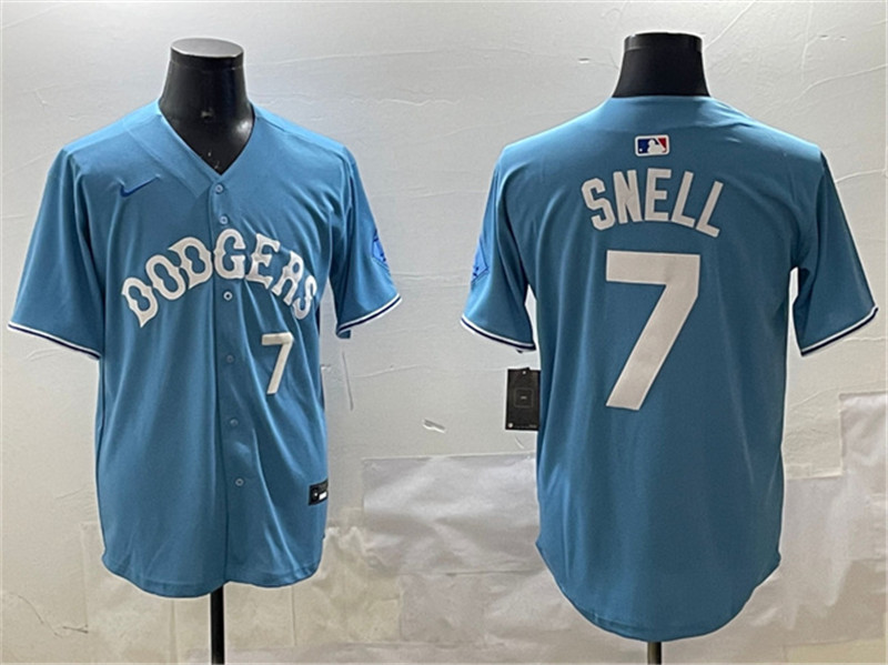 Men's Los Angeles Dodgers 7 Blake Snell Light Blue Limited Stitched Baseball Jersey