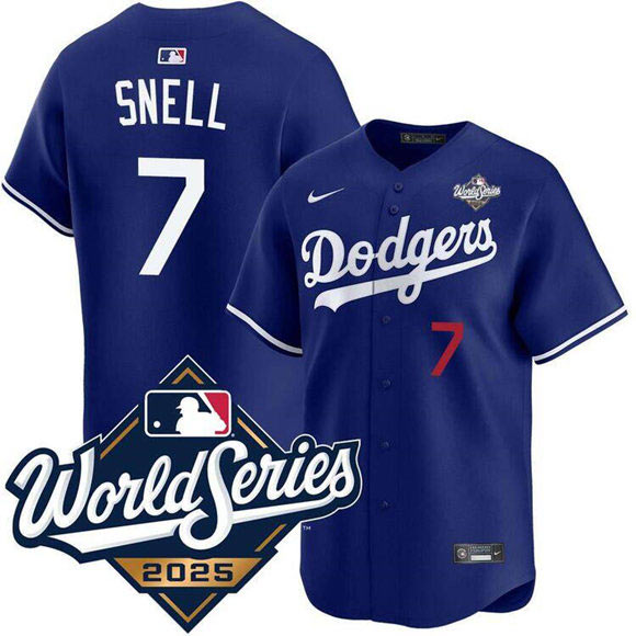 Men's Los Angeles Dodgers 7 Blake Snell Royal 2025 World Series Limited Stitched Baseball Jersey