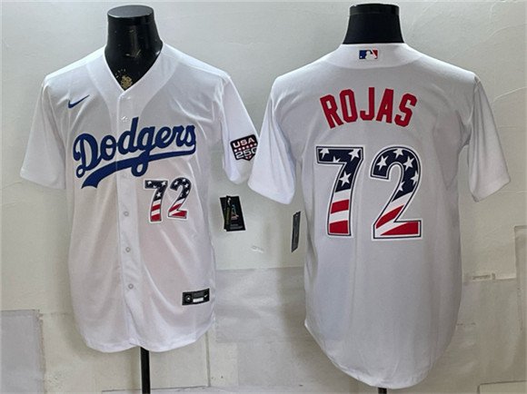 Men's Los Angeles Dodgers 72 Miguel Rojas White USA 250 Fourth of July Home Stitched Baseball Jersey