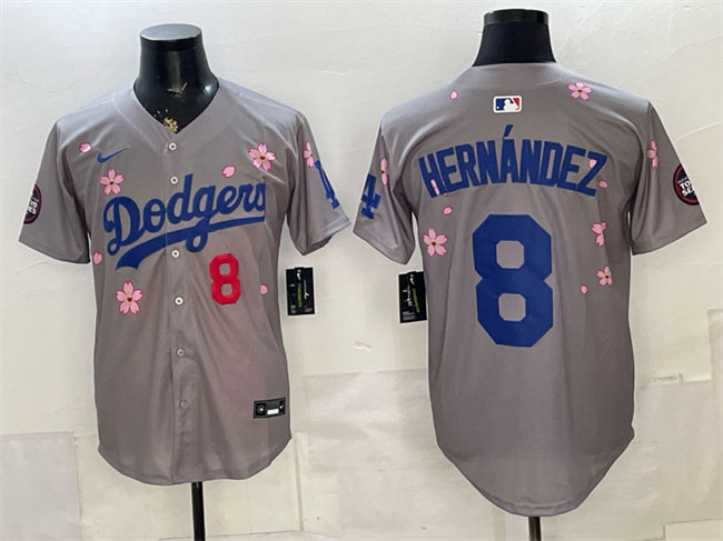 Men's Los Angeles Dodgers 8 Enrique Hernandez Grey 2025 Tokyo Series Limited Stitched Baseball Jersey
