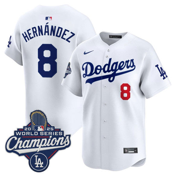 Men's Los Angeles Dodgers 8 Enrique Hernandez White 2025 Champions Stitched Baseball Jersey