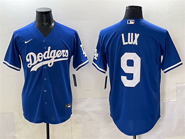 Men's Los Angeles Dodgers 9 Gavin Lux Blue Cool Base Stitched Baseball Jersey