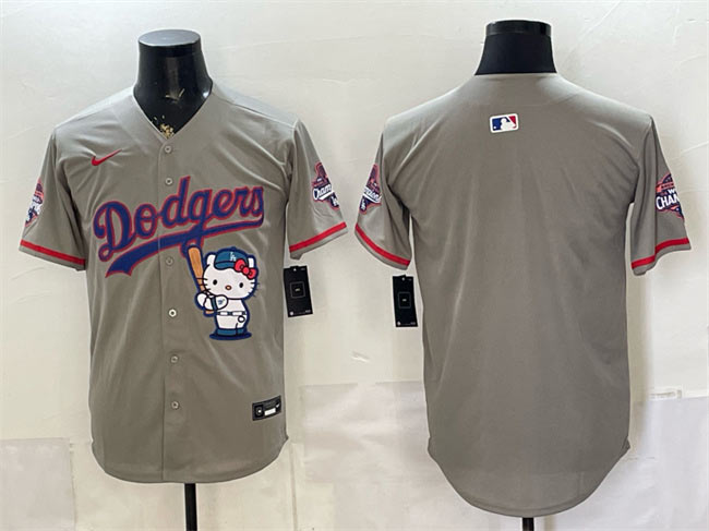 Men's Los Angeles Dodgers Blank Grey Hello Kitty Night 2025 World Series Champions Patch Stitched Baseball Jersey Men's Los Angeles Dodgers Blank Grey Hello Kitty Night 2025 World Series Champions Patch Stitched Baseball Jersey