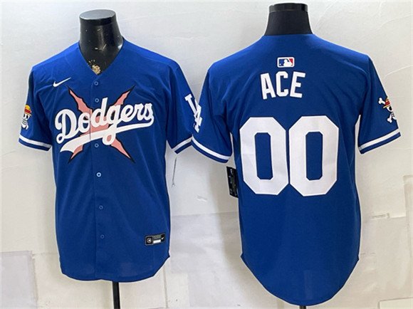 Men's Los Angeles Dodgers x One Piece 00 Ace Royal Vapor Premier Limited Stitched Baseball Jersey