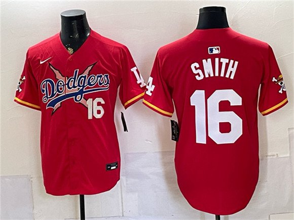 Men's Los Angeles Dodgers x One Piece 16 Will Smith Red Vapor Premier Limited Stitched Baseball Jersey Men's Los Angeles Dodgers x One Piece 16 Will Smith Red Vapor Premier Limited Stitched Baseball Jersey