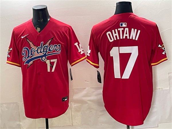 Men's Los Angeles Dodgers x One Piece 17 Shohei Ohtani Red Vapor Premier Limited Stitched Baseball Jersey Men's Los Angeles Dodgers x One Piece 17 Shohei Ohtani Red Vapor Premier Limited Stitched Baseball Jersey
