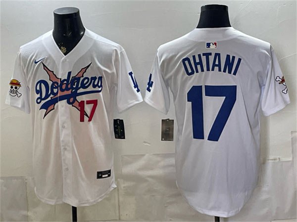 Men's Los Angeles Dodgers x One Piece 17 Shohei Ohtani White Vapor Premier Limited Stitched Baseball Jersey Men's Los Angeles Dodgers x One Piece 17 Shohei Ohtani White Vapor Premier Limited Stitched Baseball Jersey