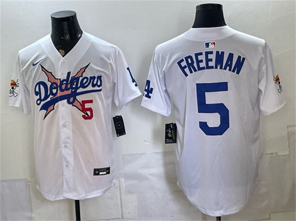 Men's Los Angeles Dodgers x One Piece 5 Freddie Freeman White Vapor Premier Limited Stitched Baseball Jersey Men's Los Angeles Dodgers x One Piece 5 Freddie Freeman White Vapor Premier Limited Stitched Baseball Jersey