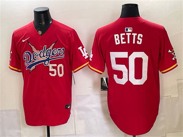 Men's Los Angeles Dodgers x One Piece 50 Mookie Betts Red Vapor Premier Limited Stitched Baseball Jersey Men's Los Angeles Dodgers x One Piece 50 Mookie Betts Red Vapor Premier Limited Stitched Baseball Jersey