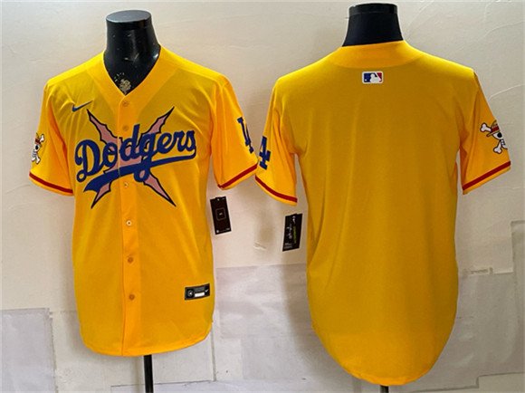Men's Los Angeles Dodgers x One Piece Blank Yellow Vapor Premier Limited Stitched Baseball Jersey Men's Los Angeles Dodgers x One Piece Blank Yellow Vapor Premier Limited Stitched Baseball Jersey