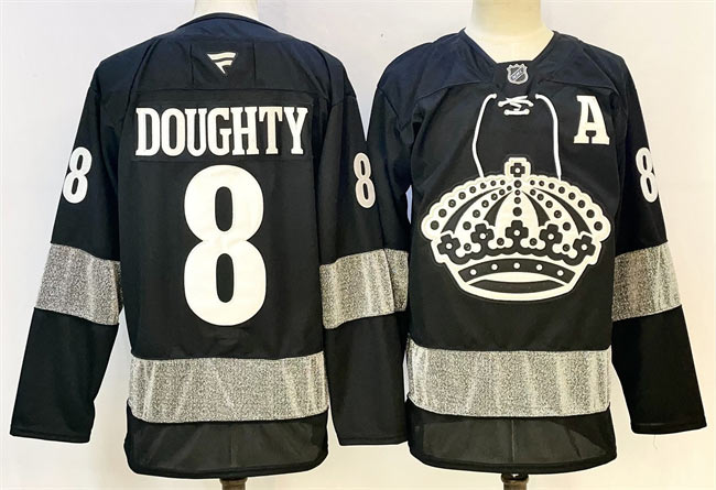 Men's Los Angeles Kings 8 Drew Doughty Black With A Patch Alternate Stitched Hockey Jersey