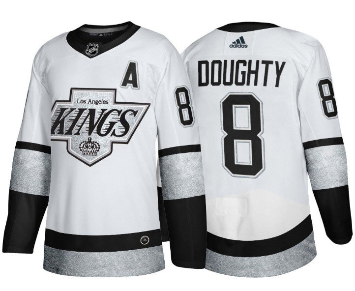 Men's Los Angeles Kings 8 Drew Doughty White Throwback Stitched Jersey