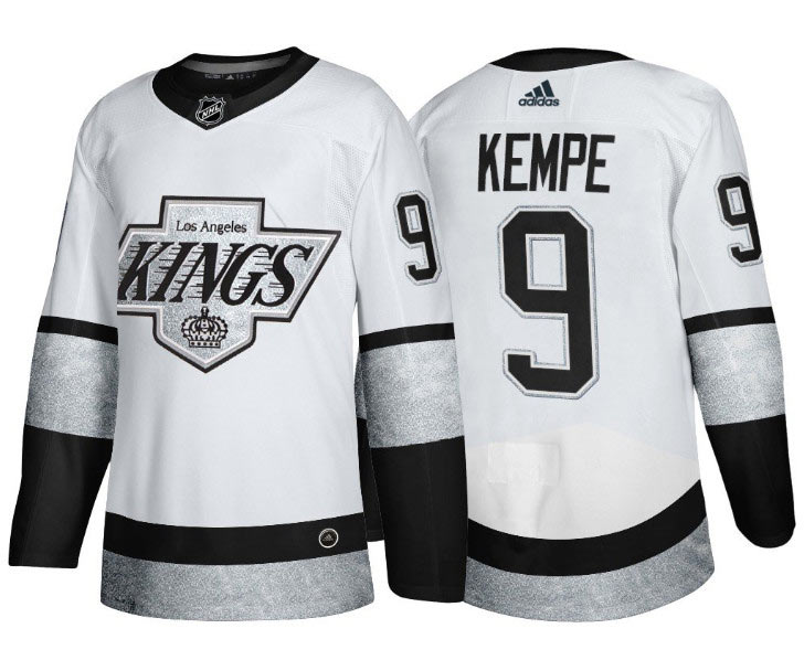 Men's Los Angeles Kings 9 Adrian Kempe White Throwback Stitched Jersey