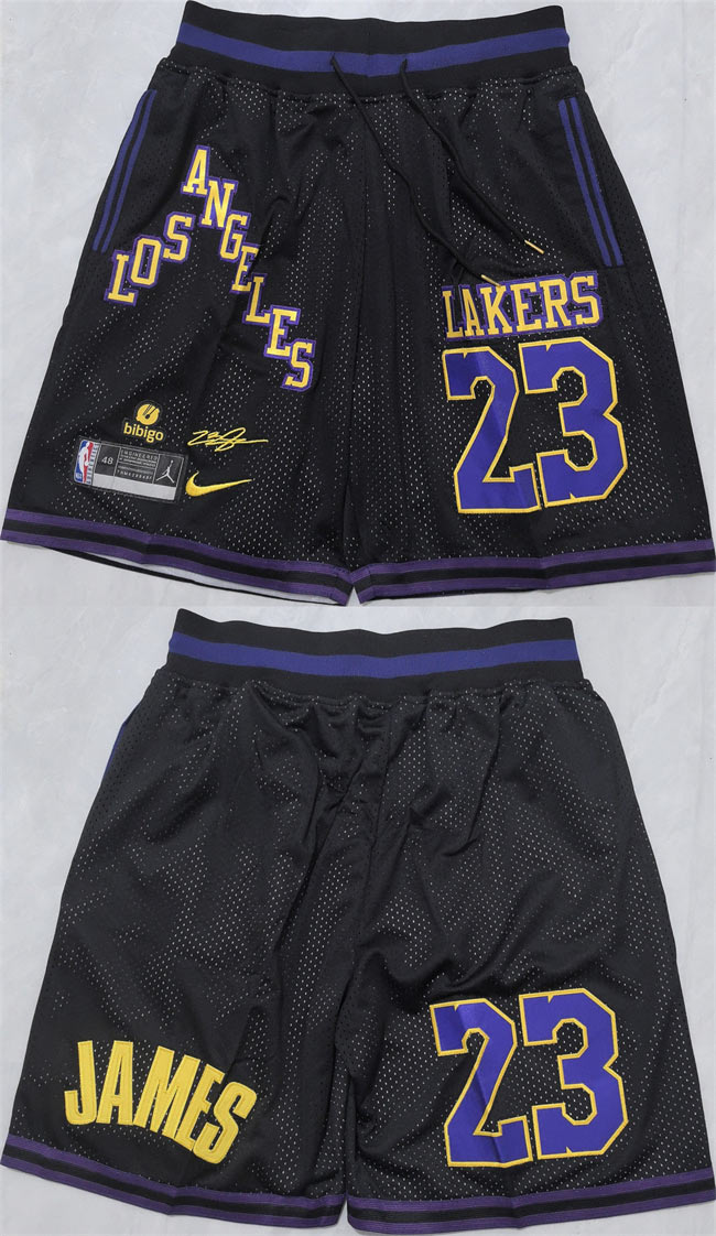 Men's Los Angeles Lakers 23 LeBron James Black 2025 Shorts (Run Small)