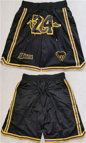 Men's Los Angeles Lakers 24 Kobe Bryant Black Shorts (Run Small)