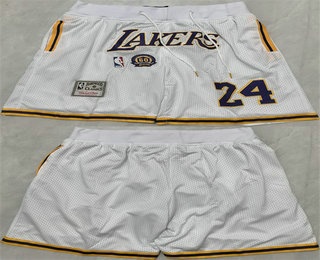 Men's Los Angeles Lakers 24 Kobe Bryant White 2025 Shorts