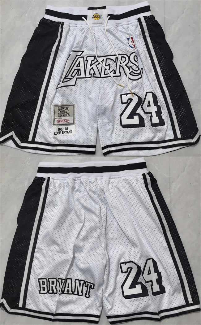 Men's Los Angeles Lakers 24 Kobe Bryant White 2026 Shorts (Run Small)