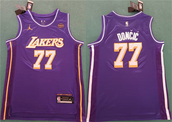Men's Los Angeles Lakers 77 Luka Doncic Purple 2025 Statement Edition Stitched Basketball Jersey