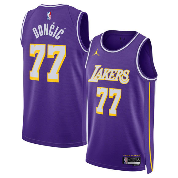 Men's Los Angeles Lakers 77 Luka Doni Purple 2025 Statement Edition Stitched Basketball Jersey