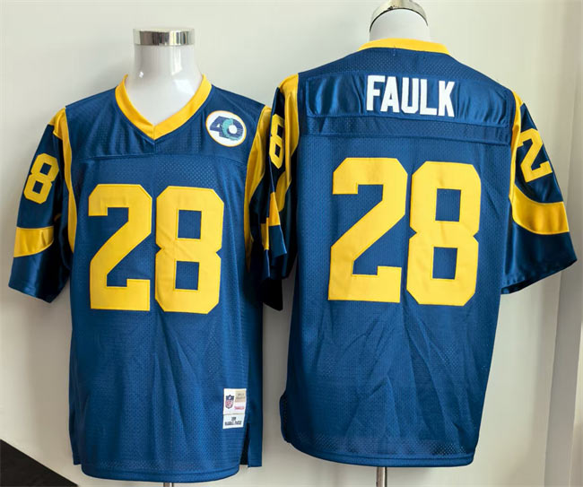 Men's Los Angeles Rams 28 Marshall Faulk Royal Throwback Football Stitched Jersey