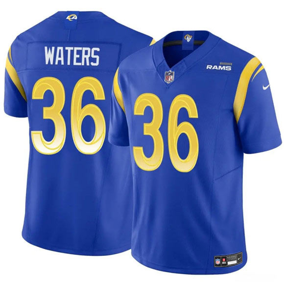 Men's Los Angeles Rams 36 Jordan Waters Blue 2024 F.U.S.E. Vapor Untouchable Football Stitched Jersey