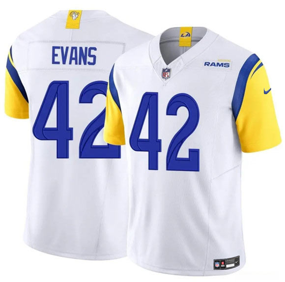Men's Los Angeles Rams 42 Ethan Evans White 2025 F.U.S.E. Vapor Untouchable Football Stitched Jersey