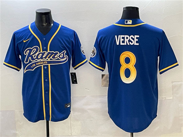 Men's Los Angeles Rams 8 Jared Verse Royal Cool Base Stitched Baseball Jersey