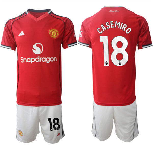 Men's Manchester United 18 Casemiro2025 26 Red Home Soccer Jersey Suit