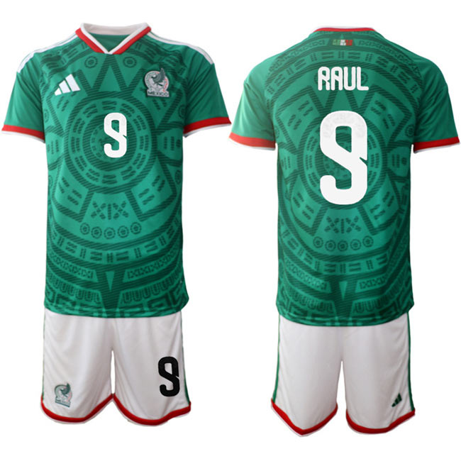 Men's Mexico 9 Raul Green 2025 26 Home Soccer Jersey Suit
