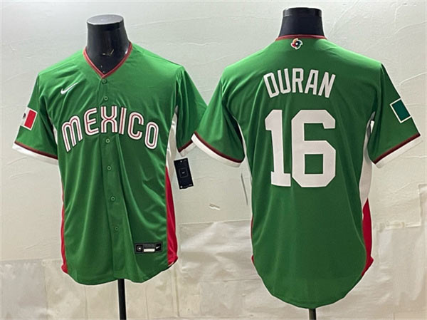 Men's Mexico Baseball 16 Jarren Duran Green 2026 World Baseball Classic Home Stadium Stitched Jersey