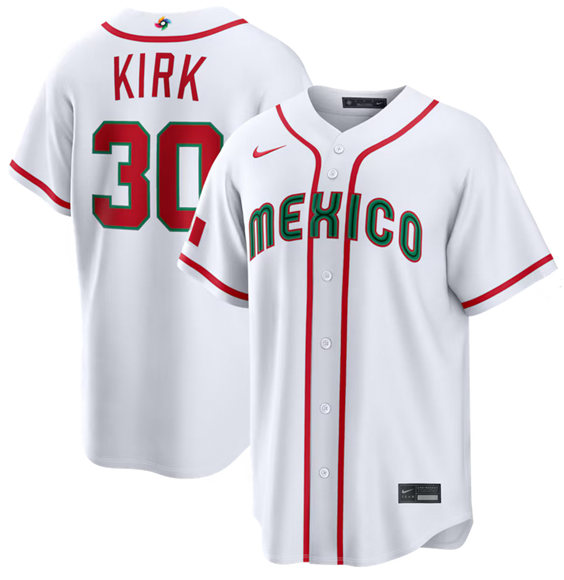 Men's Mexico Baseball 30 Alejandro Kirk White 2026 World Baseball Classic Home Stadium Stitched Jersey